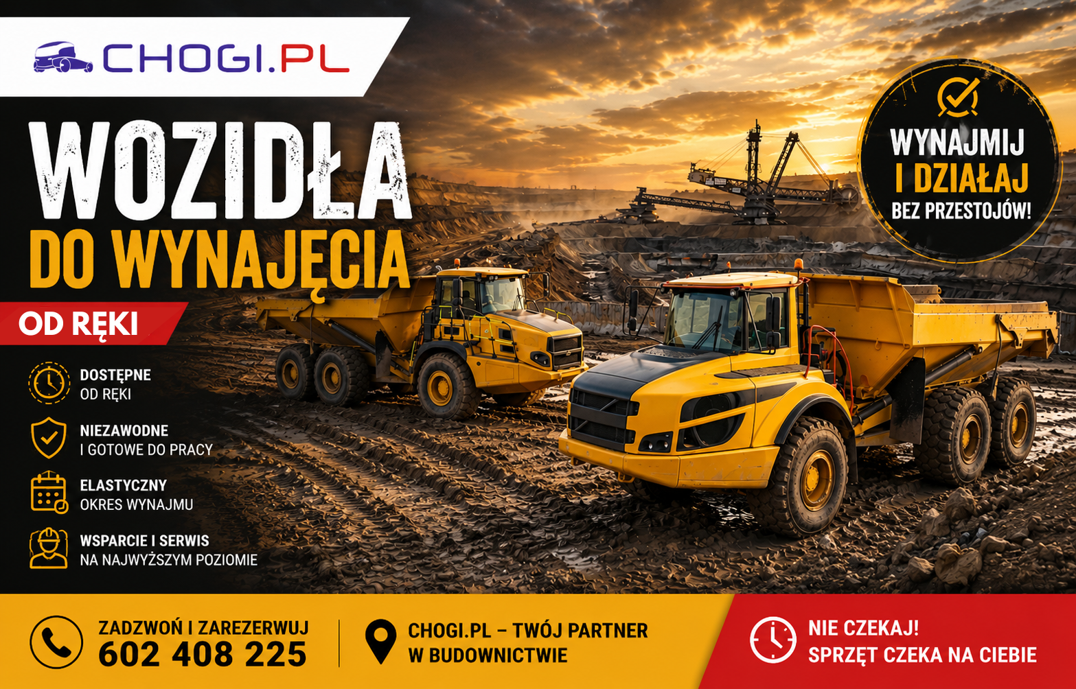 Wozidła przegubowe do wynajęcia – dostępne od ręki w CHOGI.PL
