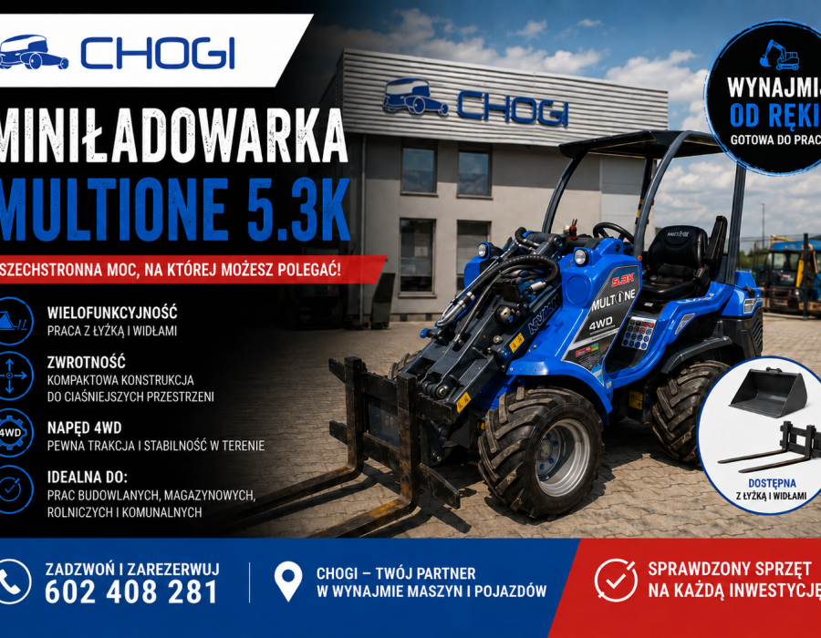 Wynajem miniładowarki MultiOne 5.3K | Łyżka i widły